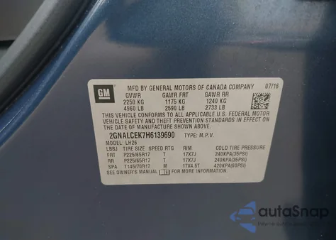 2017 Chevrolet Equinox Lt from USA, damaged, VIN 2GNALCEK7H6139690